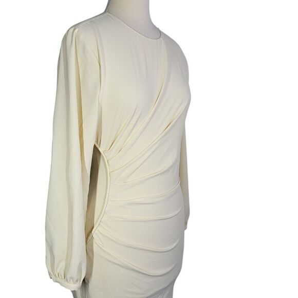 ZARA Long Sleeve Ruched Mini Dress Cream Medium 3897/063 Clean Girl Neutral NEW - Picture 3 of 10